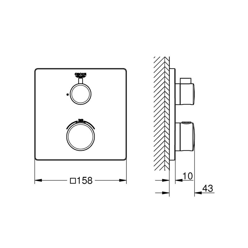 Casa si Gradina - Sanitare - Lavoar baie si accesorii - Baterii sanitare - Unitate comanda Grohe 1022152430, 1 bar, 158 mm, 10 mm, 1 iesiri, 1 functii palarie dus, 1/2 dimensiune racord, Negru - Infinity.ro