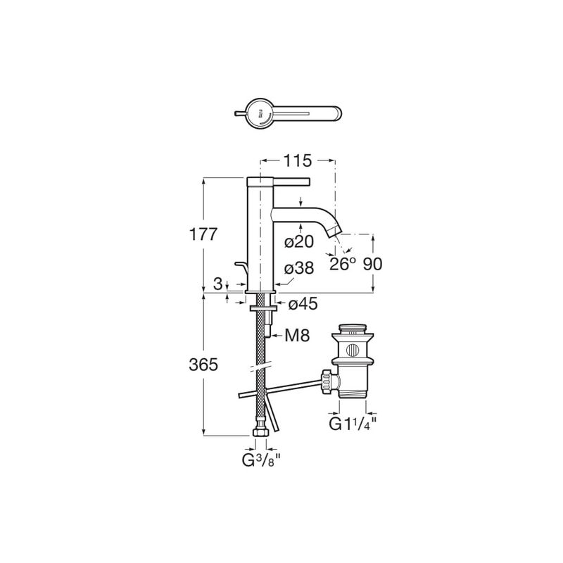 Casa si Gradina - Sanitare - Lavoar baie si accesorii - Baterii sanitare - Baterie lavoar Roca A5A309ECN0, 28 mm, 5 l/min, 0.5 bar, 35 mm, 177 mm, 115 mm, 365 mm, 1 orificii instalare, Negru - Infinity.ro