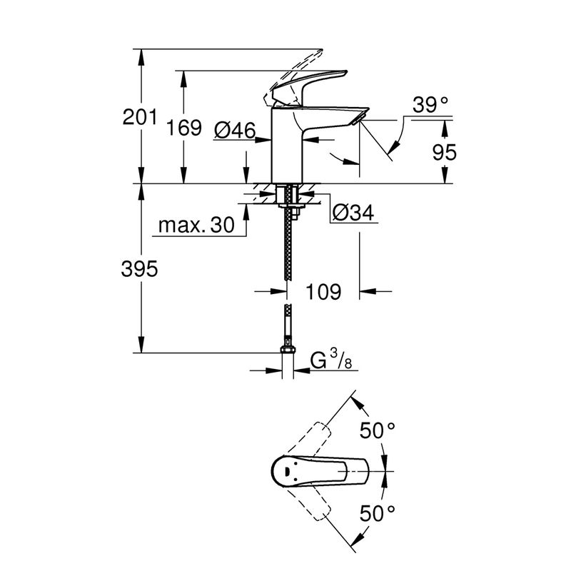 Casa si Gradina - Sanitare - Lavoar baie si accesorii - Baterii sanitare - Baterie lavoar Grohe 32467003, 28 mm, 5 l/min, 0.8 bar, 35 mm, 169 mm, 109 mm, 395 mm, 1 orificii instalare, Crom - Infinity.ro