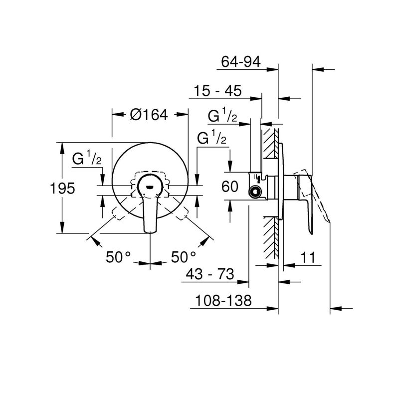 Casa si Gradina - Sanitare - Lavoar baie si accesorii - Baterii sanitare - Unitate comanda Grohe 32590002, 1 bar, 163 mm, 11 mm, 1 iesiri, 1 functii palarie dus, 1/2 dimensiune racord, Crom - Infinity.ro