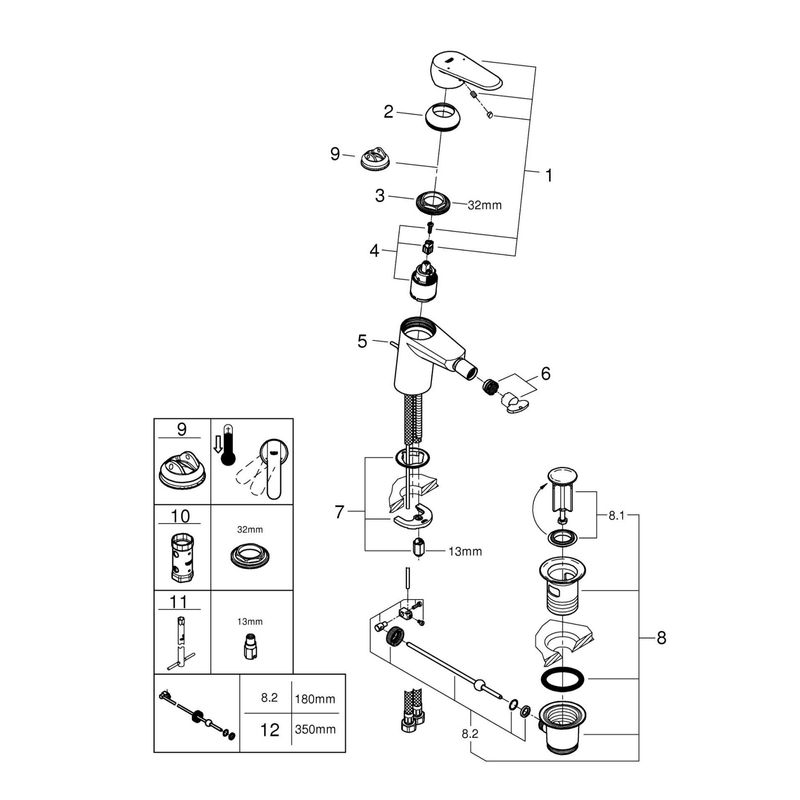 Casa si Gradina - Sanitare - Lavoar baie si accesorii - Baterii sanitare - Baterie bideu Grohe 33244002, 35 mm, 0.7 bar, 137 mm, 116 mm, 350 mm, 1 orificii instalare, 3/8 dimensiune racord, Crom - Infinity.ro