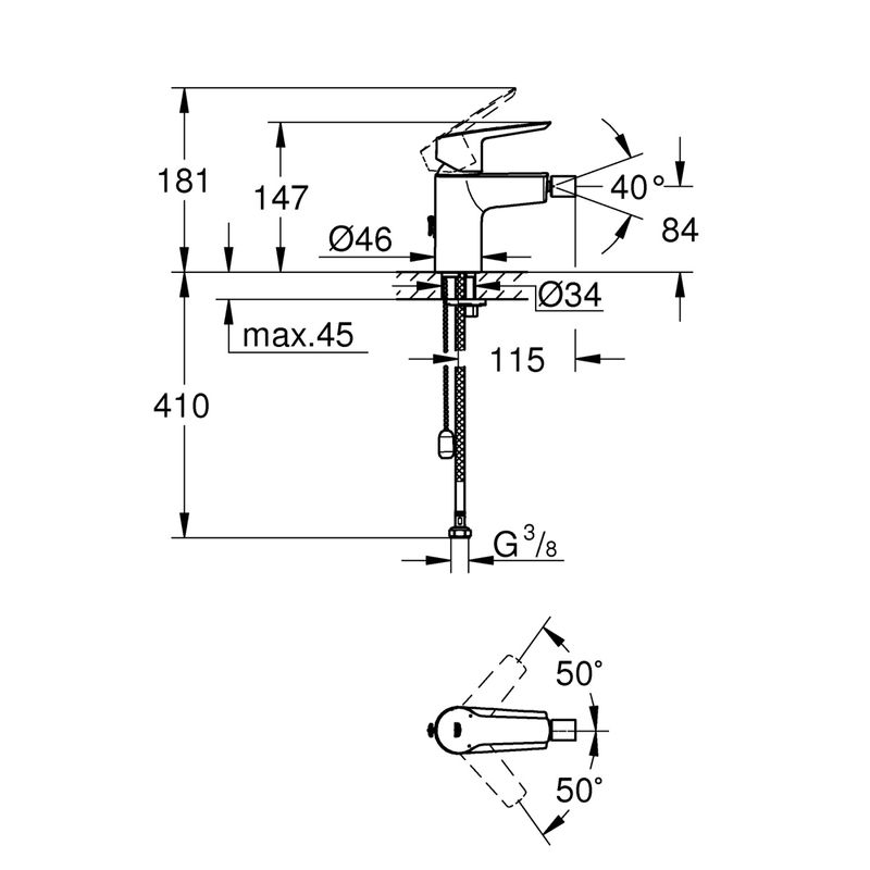Casa si Gradina - Sanitare - Lavoar baie si accesorii - Baterii sanitare - Baterie bideu Grohe 32281002, 1 bar, 34 mm, 147 mm, 111 mm, 390 mm, 1 orificii instalare, 3/8 dimensiune racord, Crom - Infinity.ro