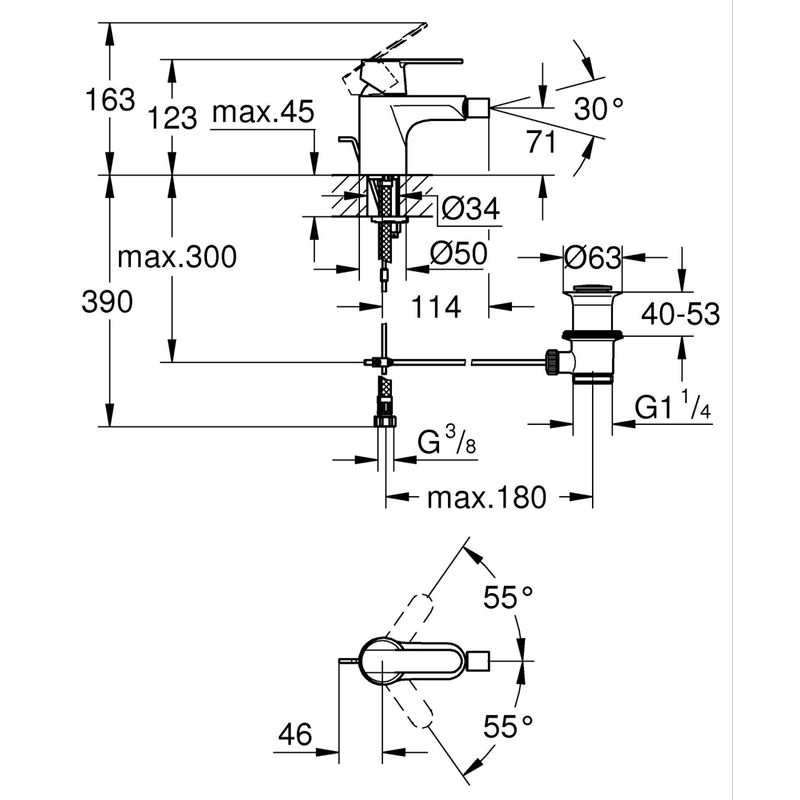 Casa si Gradina - Sanitare - Lavoar baie si accesorii - Baterii sanitare - Baterie bideu Grohe 328852430, 28 mm, 0.7 bar, 35 mm, 123 mm, 114 mm, 390 mm, 1 orificii instalare, Negru - Infinity.ro