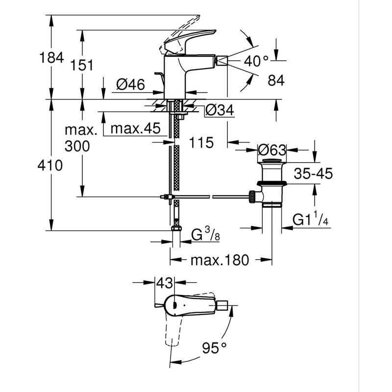 Casa si Gradina - Sanitare - Lavoar baie si accesorii - Baterii sanitare - Baterie bideu Grohe 32928003, 28 mm, 1 bar, 35 mm, 151 mm, 115 mm, 410 mm, 1 orificii instalare, Crom - Infinity.ro