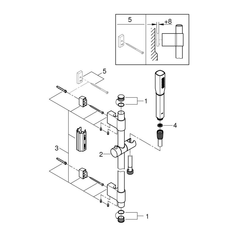 Casa si Gradina - Sanitare - Cazi si cabine de dus - Coloane si seturi de dus - Coloana dus Grohe 26038000, 1.5 m, 30 mm, 940 mm, 1 functii para dus, 1/2 conexiune furtun, conexiune universala, Crom - Infinity.ro