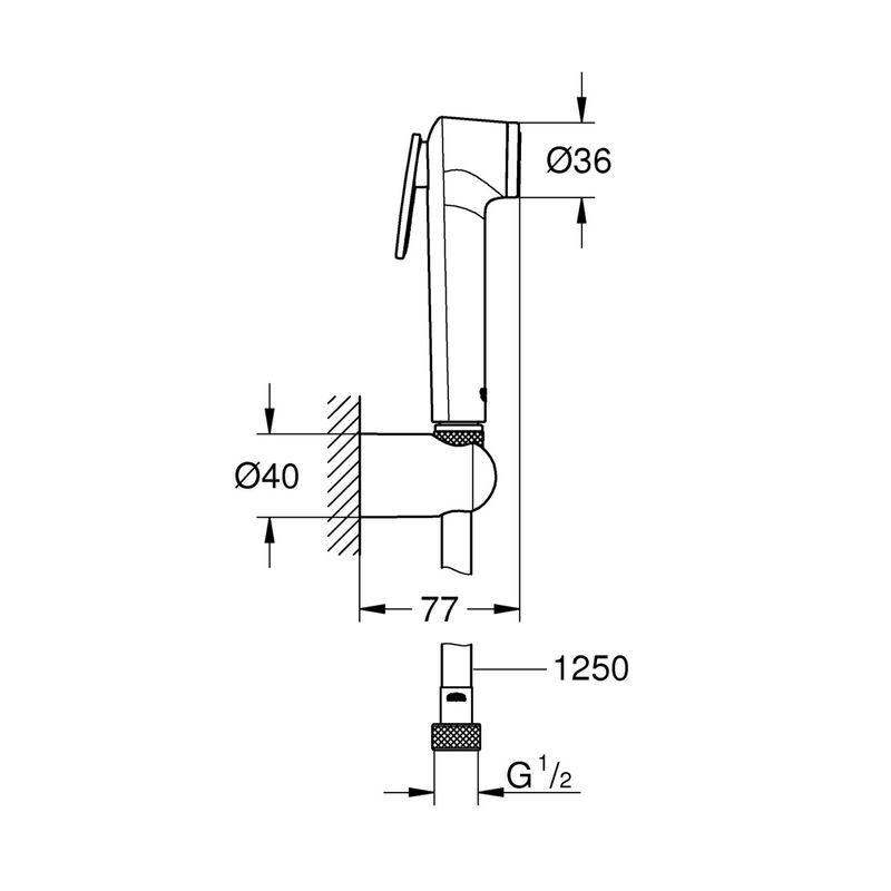 Casa si Gradina - Sanitare - Cazi si cabine de dus - Coloane si seturi de dus - Set dus igienic Grohe 26175001, 1 bar, 36 mm, 1.25 m, 1 functii para dus, 1 orificii instalare, Crom - Infinity.ro