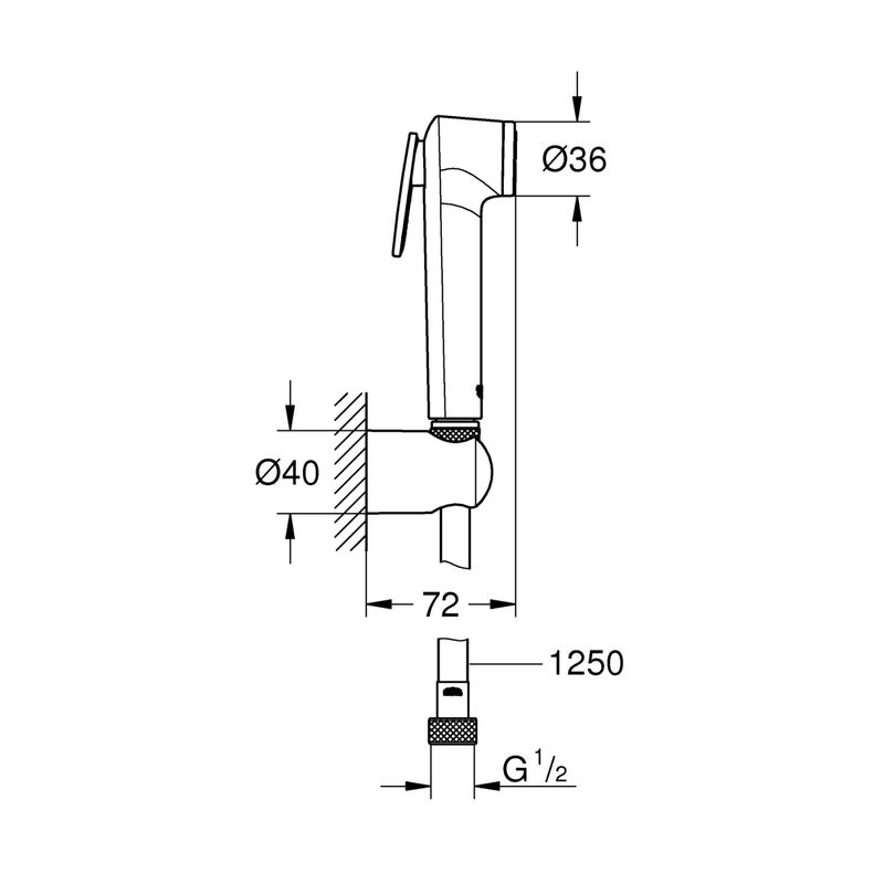 Casa si Gradina - Sanitare - Cazi si cabine de dus - Coloane si seturi de dus - Set dus igienic Grohe 26354000, 1 bar, 36 mm, 1.25 m, 1 functii para dus, 1 orificii instalare, Crom - Infinity.ro