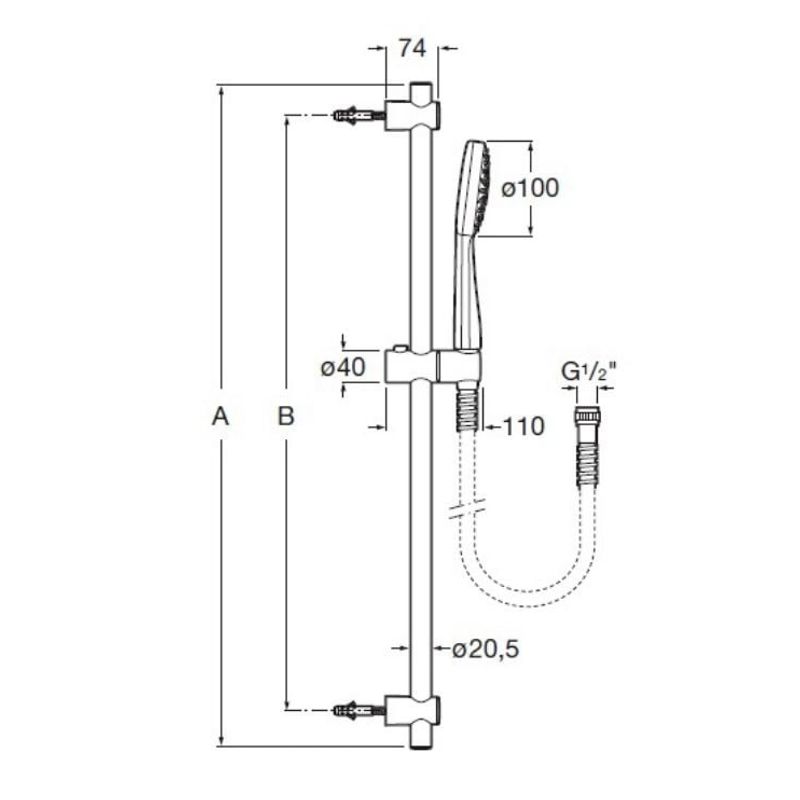 Casa si Gradina - Sanitare - Cazi si cabine de dus - Coloane si seturi de dus - Coloana dus Roca A5B9D03C00, 1.7 m, 100 mm, 700 mm, 1 functii para dus, 1/2 conexiune furtun, conexiune universala, Crom - Infinity.ro