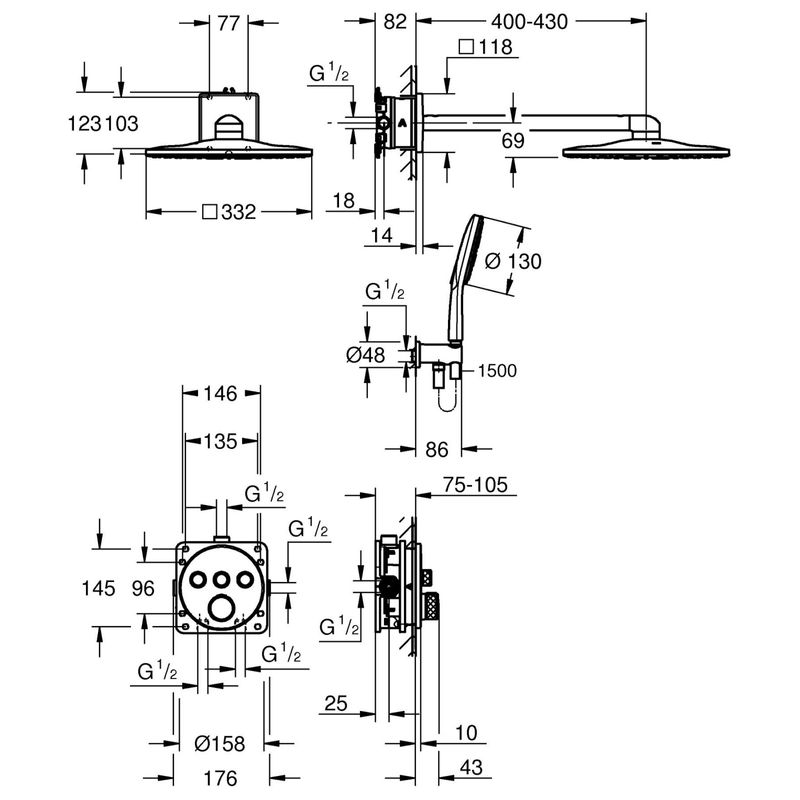 Casa si Gradina - Sanitare - Cazi si cabine de dus - Coloane si seturi de dus - Sistem de dus Grohe 34863000, 322 mm, 1 bar, 130 mm, 1.5 m, 135 mm, 430 mm, 3 functii palarie dus, Crom - Infinity.ro