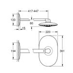 Casa si Gradina - Sanitare - Cazi si cabine de dus - Coloane si seturi de dus - Dus fix Grohe 26254000, 360 mm, 1 bar, 220 mm, 361 mm, 447 mm, 2 pulverizari, 26264001 cod valva incastrata, Crom - Infinity.ro