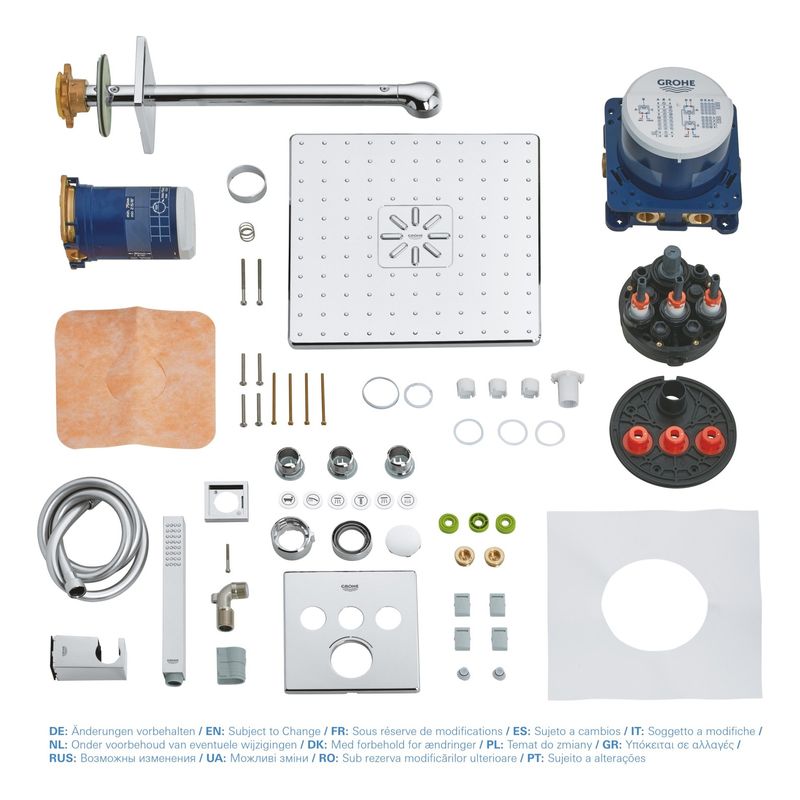 Casa si Gradina - Sanitare - Cazi si cabine de dus - Coloane si seturi de dus - Sistem de dus Grohe 34712000, 310 mm, 1 bar, 66 mm, 1.5 m, 430 mm, 2 functii palarie dus, 1 functii para dus, Crom - Infinity.ro