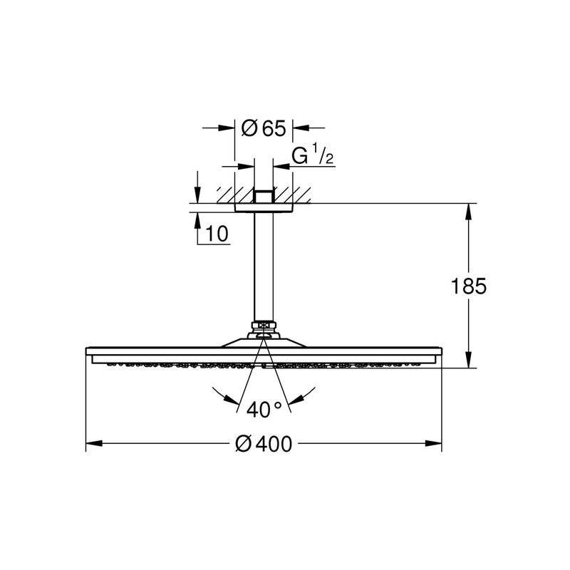 Casa si Gradina - Sanitare - Cazi si cabine de dus - Coloane si seturi de dus - Dus fix Grohe 26256000, 400 mm, 1 bar, 185 mm, 1 pulverizari, 1/2 conexiune instalare, pivotant, Crom - Infinity.ro