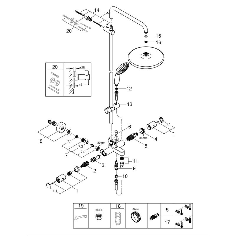 Casa si Gradina - Sanitare - Cazi si cabine de dus - Coloane si seturi de dus - Sistem de dus Grohe 26978001, 250 mm, 1 bar, 110 mm, 1.75 m, 1132 mm, 412 mm, 1 functii palarie dus, Crom - Infinity.ro