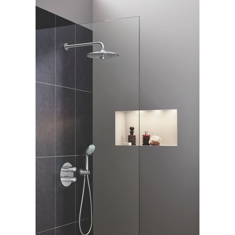 Casa si Gradina - Sanitare - Cazi si cabine de dus - Coloane si seturi de dus - Dus fix Grohe 26458000, 260 mm, 1 bar, 380 mm, 3 pulverizari, 1/2 conexiune instalare, pivotant, Crom - Infinity.ro