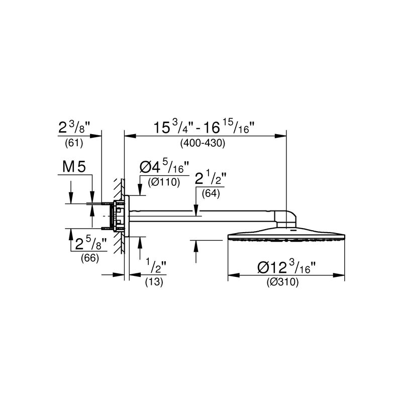 Casa si Gradina - Sanitare - Cazi si cabine de dus - Coloane si seturi de dus - Dus fix Grohe 26475000, 310 mm, 1 bar, 430 mm, 2 pulverizari, 26483000, 26484000 cod valva incastrata, Crom - Infinity.ro