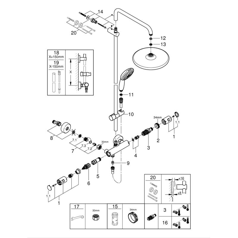 Casa si Gradina - Sanitare - Cazi si cabine de dus - Coloane si seturi de dus - Sistem de dus Grohe 26677001, 250 mm, 1 bar, 110 mm, 1.75 m, 1132 mm, 412 mm, 1 functii palarie dus, Crom - Infinity.ro