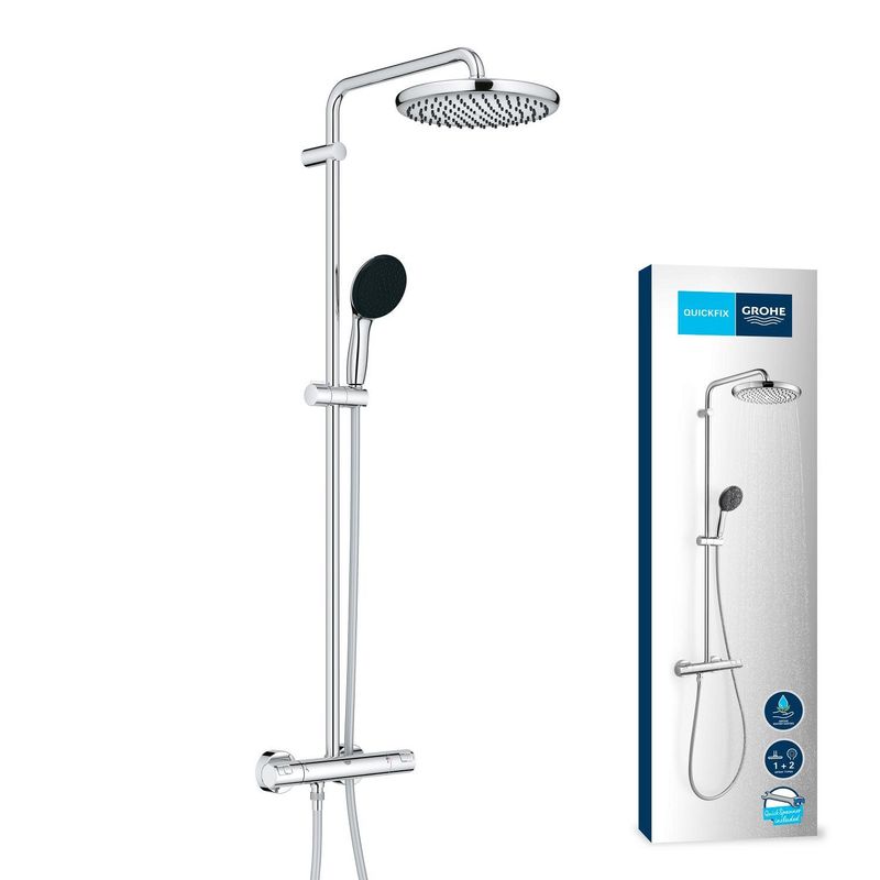 Casa si Gradina - Sanitare - Cazi si cabine de dus - Coloane si seturi de dus - Sistem de dus Grohe 26677001, 250 mm, 1 bar, 110 mm, 1.75 m, 1132 mm, 412 mm, 1 functii palarie dus, Crom - Infinity.ro