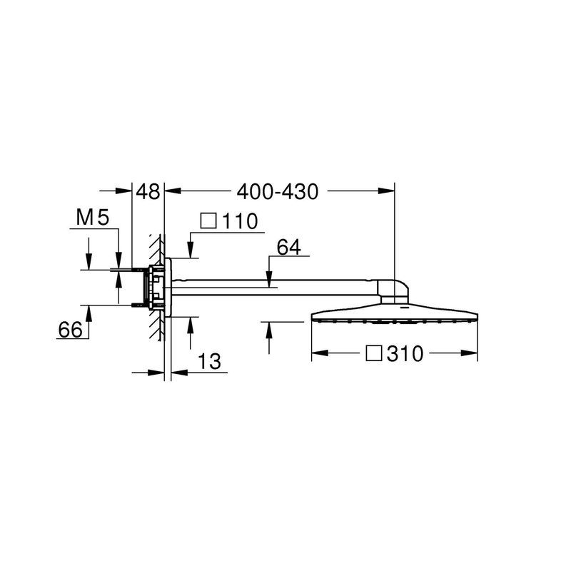 Casa si Gradina - Sanitare - Cazi si cabine de dus - Coloane si seturi de dus - Dus fix Grohe 26479000, 310 mm, 1 bar, 430 mm, 2 pulverizari, 26484000 cod valva incastrata, pivotant, Crom - Infinity.ro