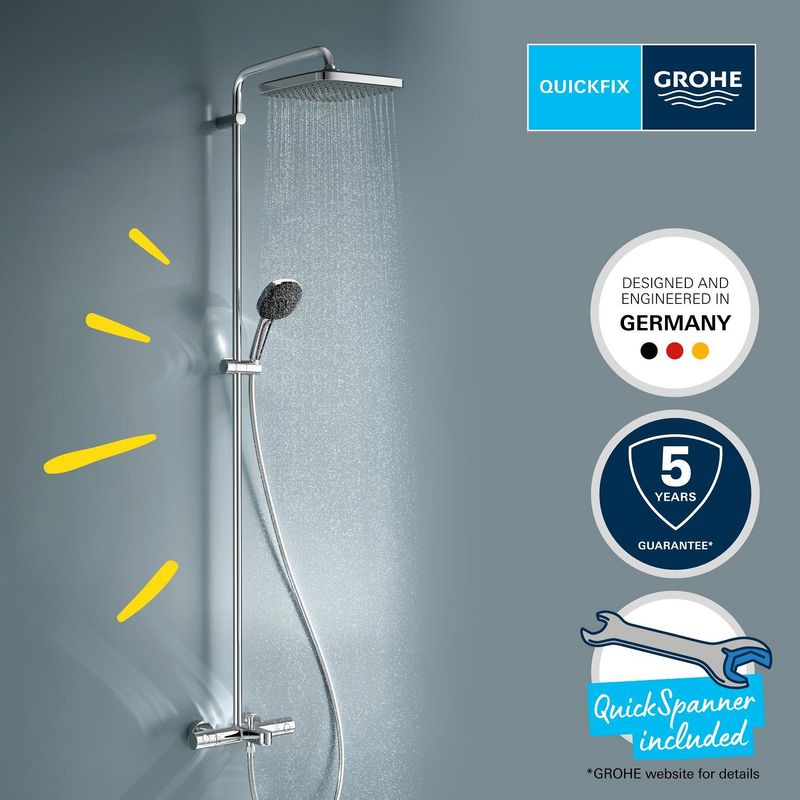 Casa si Gradina - Sanitare - Cazi si cabine de dus - Coloane si seturi de dus - Sistem de dus Grohe 26984001, 250 mm, 1 bar, 110 mm, 1.75 m, 1588 mm, 412 mm, 1 functii palarie dus, Crom - Infinity.ro