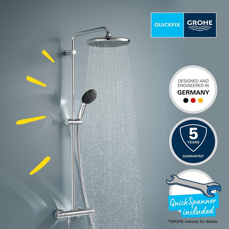 Casa si Gradina - Sanitare - Cazi si cabine de dus - Coloane si seturi de dus - Sistem de dus Grohe 26677001, 250 mm, 1 bar, 110 mm, 1.75 m, 1132 mm, 412 mm, 1 functii palarie dus, Crom - Infinity.ro