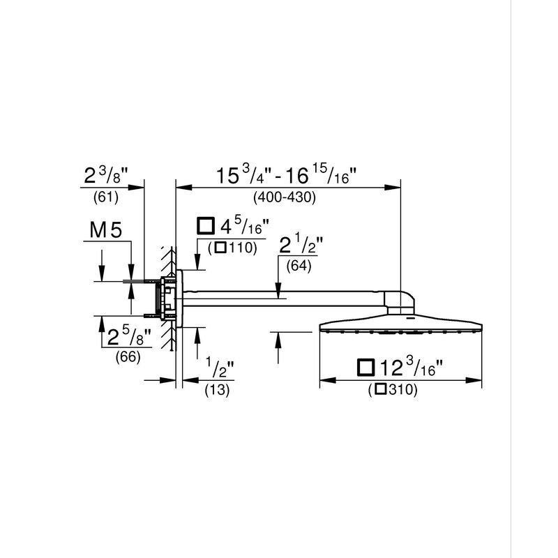 Casa si Gradina - Sanitare - Cazi si cabine de dus - Coloane si seturi de dus - Dus fix Grohe 264792430, 310 mm, 1 bar, 430 mm, 2 pulverizari, 1/2 conexiune instalare, pivotant, Negru - Infinity.ro
