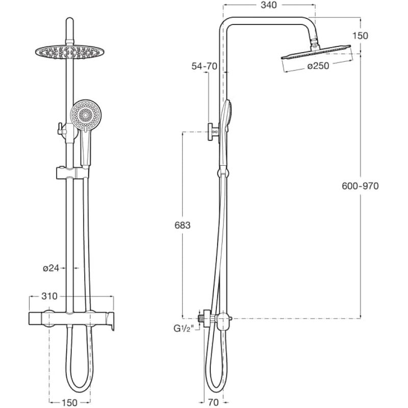 Casa si Gradina - Sanitare - Cazi si cabine de dus - Coloane si seturi de dus - Sistem de dus Roca A5A9A6EC00, 250 mm, 1 bar, 100 mm, 1.5 m, 970 mm, 340 mm, 1 functii palarie dus, Crom - Infinity.ro