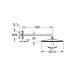 Casa si Gradina - Sanitare - Cazi si cabine de dus - Coloane si seturi de dus - Dus fix Grohe 26558DL0, 310 mm, 0.8 bar, 422 mm, 1 pulverizari, 1/2 conexiune instalare, pivotant, Cupru - Infinity.ro
