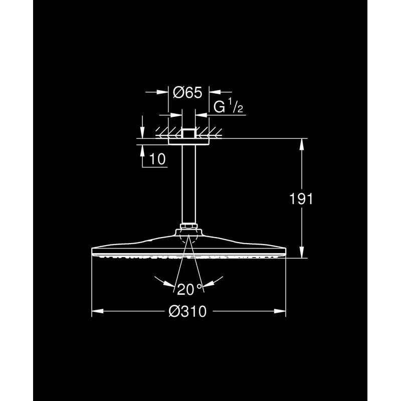 Casa si Gradina - Sanitare - Cazi si cabine de dus - Coloane si seturi de dus - Dus fix Grohe 26559000, 310 mm, 1 bar, 142 mm, 1 pulverizari, 1/2 conexiune instalare, sistem anticalcar, Crom - Infinity.ro