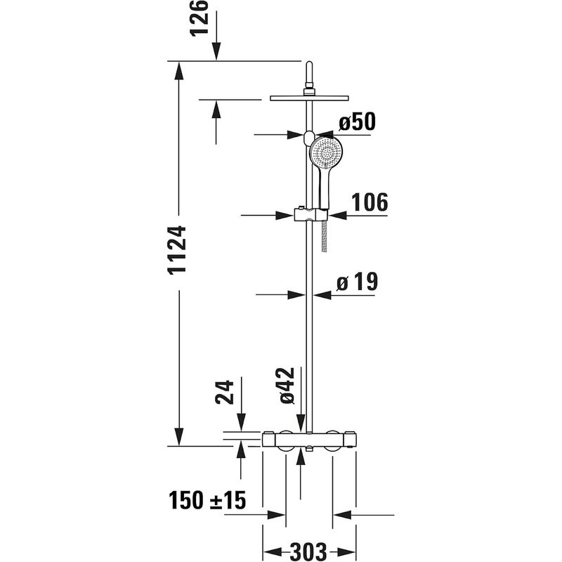 Casa si Gradina - Sanitare - Cazi si cabine de dus - Coloane si seturi de dus - Sistem dus Duravit TH4282008046, 250 mm, 1 bar, 100 mm, 1.6 m, 1125 mm, 354 mm, 1 functii palarie dus, Negru - Infinity.ro