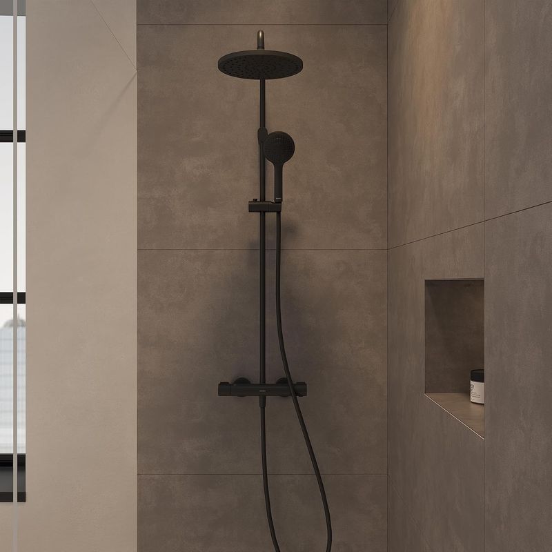 Casa si Gradina - Sanitare - Cazi si cabine de dus - Coloane si seturi de dus - Sistem dus Duravit TH4282008046, 250 mm, 1 bar, 100 mm, 1.6 m, 1125 mm, 354 mm, 1 functii palarie dus, Negru - Infinity.ro