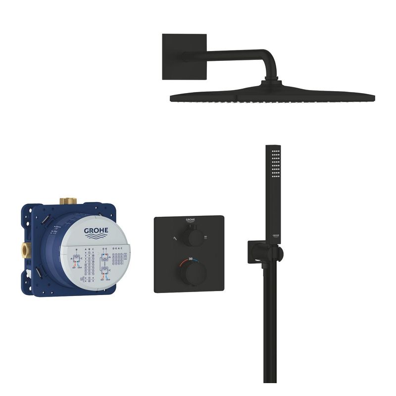 Casa si Gradina - Sanitare - Cazi si cabine de dus - Coloane si seturi de dus - Sistem dus Grohe 348812430, 310 mm, 1.2 bar, 30 mm, 1.5 m, 422 mm, 1 functii palarie dus, 1 functii para dus, Negru - Infinity.ro