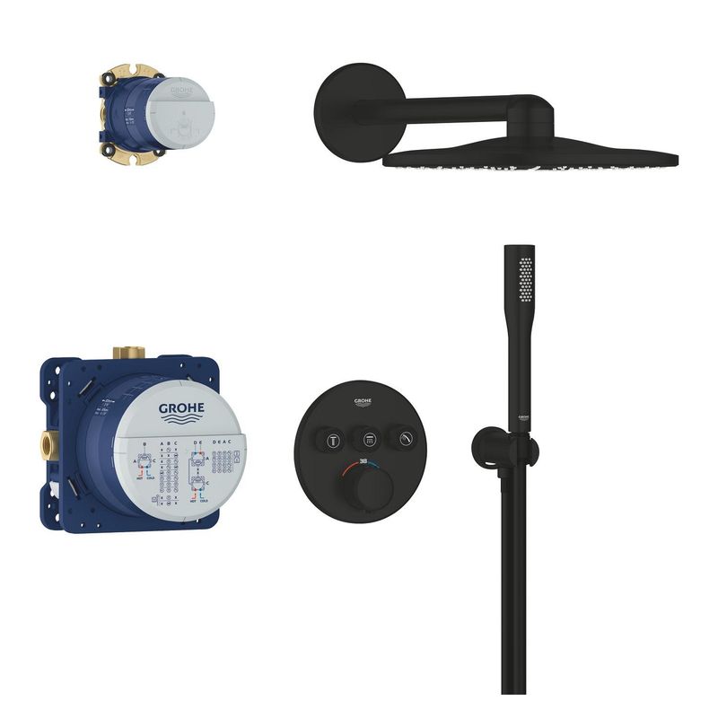 Casa si Gradina - Sanitare - Cazi si cabine de dus - Coloane si seturi de dus - Sistem dus Grohe 348742430, 310 mm, 1.2 bar, 30 mm, 1.5 m, 430 mm, 2 functii palarie dus, 1 functii para dus, Negru - Infinity.ro