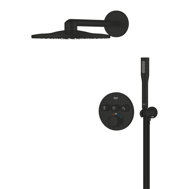 Casa si Gradina - Sanitare - Cazi si cabine de dus - Coloane si seturi de dus - Sistem dus Grohe 348742430, 310 mm, 1.2 bar, 30 mm, 1.5 m, 430 mm, 2 functii palarie dus, 1 functii para dus, Negru - Infinity.ro