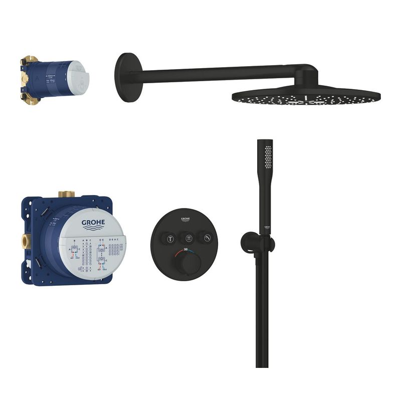 Casa si Gradina - Sanitare - Cazi si cabine de dus - Coloane si seturi de dus - Sistem dus Grohe 348742430, 310 mm, 1.2 bar, 30 mm, 1.5 m, 430 mm, 2 functii palarie dus, 1 functii para dus, Negru - Infinity.ro