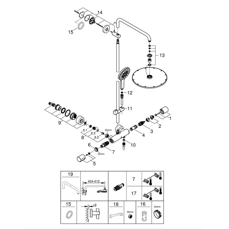 Casa si Gradina - Sanitare - Cazi si cabine de dus - Coloane si seturi de dus - Sistem dus Grohe 27968001, 310 mm, 1 bar, 130 mm, 1.75 m, 1118 mm, 472 mm, 1 functii palarie dus, Crom - Infinity.ro