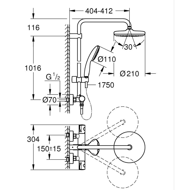 Casa si Gradina - Sanitare - Cazi si cabine de dus - Coloane si seturi de dus - Sistem dus Grohe 268112431, 210 mm, 0.9 bar, 110 mm, 1.75 m, 1132 mm, 412 mm, 1 functii palarie dus, Negru - Infinity.ro