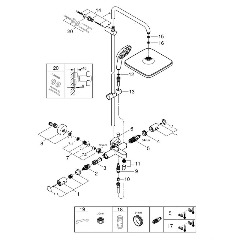 Casa si Gradina - Sanitare - Cazi si cabine de dus - Coloane si seturi de dus - Sistem dus Grohe 269842431, 250 mm, 1 bar, 110 mm, 1.75 m, 1588 mm, 412 mm, 1 functii palarie dus, Negru - Infinity.ro
