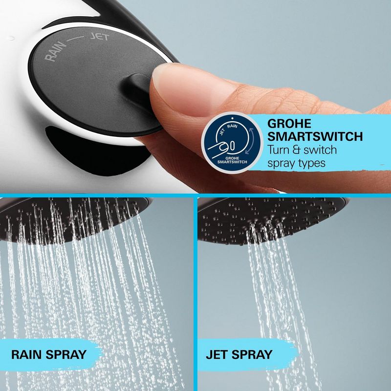 Casa si Gradina - Sanitare - Cazi si cabine de dus - Coloane si seturi de dus - Para de dus Grohe 26397001, 110 mm, 211 mm, 2 functii, 1/2 racord, sistem anticalcar, universal, Crom - Infinity.ro