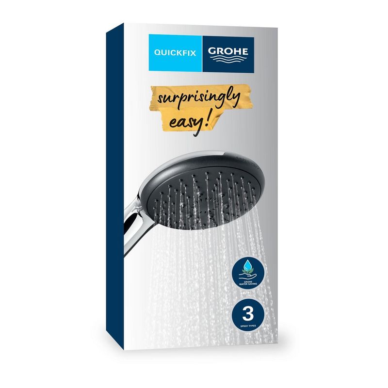 Casa si Gradina - Sanitare - Cazi si cabine de dus - Coloane si seturi de dus - Para de dus Grohe 26031001, 110 mm, 211 mm, 3 functii, 1/2 racord, sistem anticalcar, universal, Crom - Infinity.ro