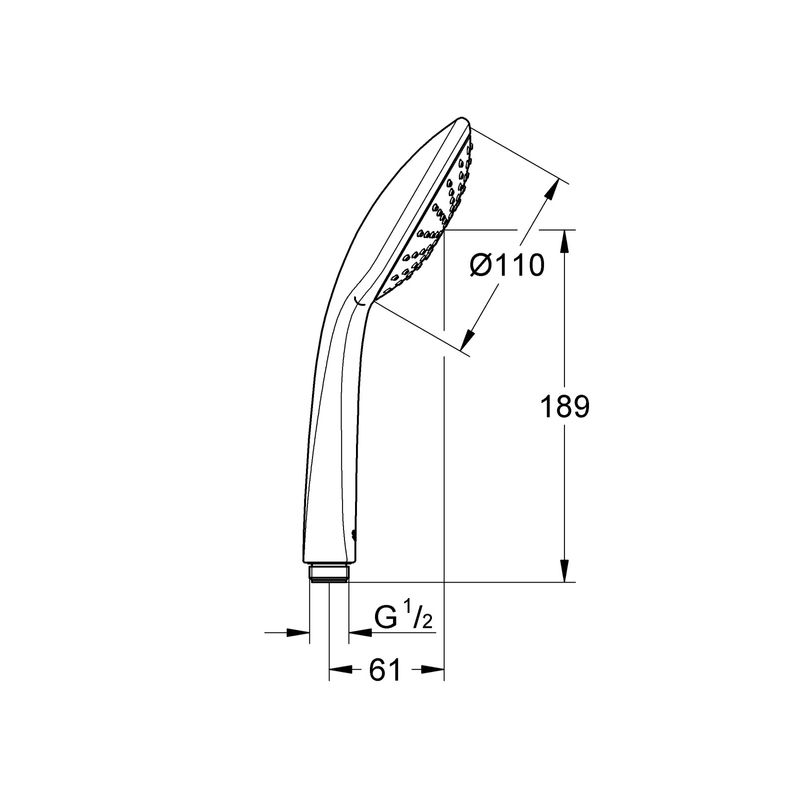 Casa si Gradina - Sanitare - Cazi si cabine de dus - Coloane si seturi de dus - Para de dus Grohe 27265000, 110 mm, 224 mm, 1 functii, 1/2 racord, sistem anticalcar, universal, Crom - Infinity.ro