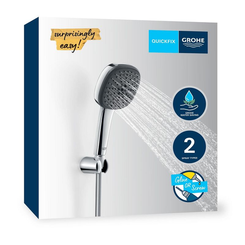 Casa si Gradina - Sanitare - Cazi si cabine de dus - Coloane si seturi de dus - Para de dus Grohe 26399001, 110 mm, 1.75 m, 211 mm, 2 functii, 1/2 racord, sistem anticalcar, universal, Crom - Infinity.ro