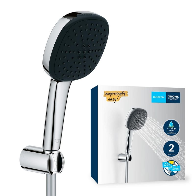 Casa si Gradina - Sanitare - Cazi si cabine de dus - Coloane si seturi de dus - Para de dus Grohe 26399001, 110 mm, 1.75 m, 211 mm, 2 functii, 1/2 racord, sistem anticalcar, universal, Crom - Infinity.ro