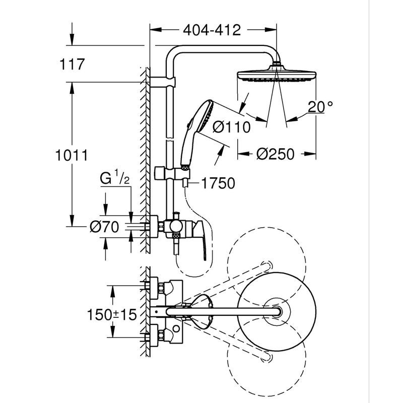 Casa si Gradina - Sanitare - Cazi si cabine de dus - Coloane si seturi de dus - Sistem dus Grohe 266732431, 250 mm, 0.9 bar, 110 mm, 1.75 m, 1118 mm, 412 mm, 1 functii palarie dus, Negru - Infinity.ro