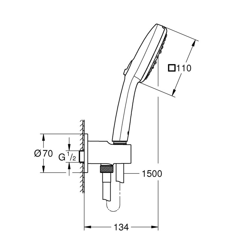 Casa si Gradina - Sanitare - Cazi si cabine de dus - Coloane si seturi de dus - Para de dus Grohe 26910003, 110 mm, 1.5 m, 221 mm, 3 functii, 1/2 racord, sistem anticalcar, universal, Crom - Infinity.ro