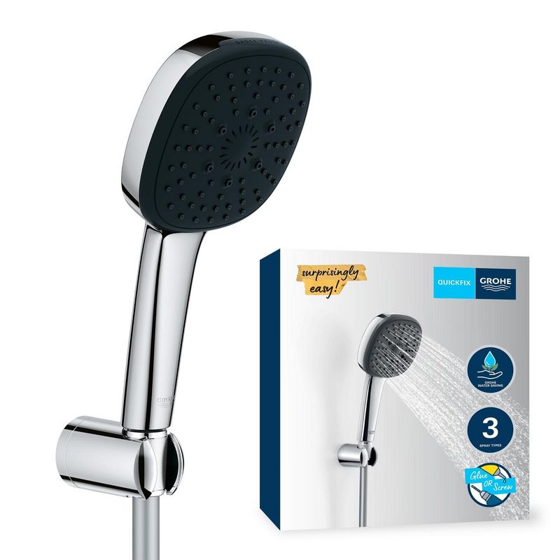 Casa si Gradina - Sanitare - Cazi si cabine de dus - Coloane si seturi de dus - Para de dus Grohe 26176001, 110 mm, 1.75 m, 221 mm, 3 functii, 1/2 racord, sistem anticalcar, universal, Crom - Infinity.ro