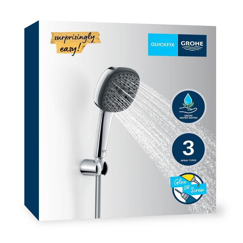Casa si Gradina - Sanitare - Cazi si cabine de dus - Coloane si seturi de dus - Para de dus Grohe 26176001, 110 mm, 1.75 m, 221 mm, 3 functii, 1/2 racord, sistem anticalcar, universal, Crom - Infinity.ro