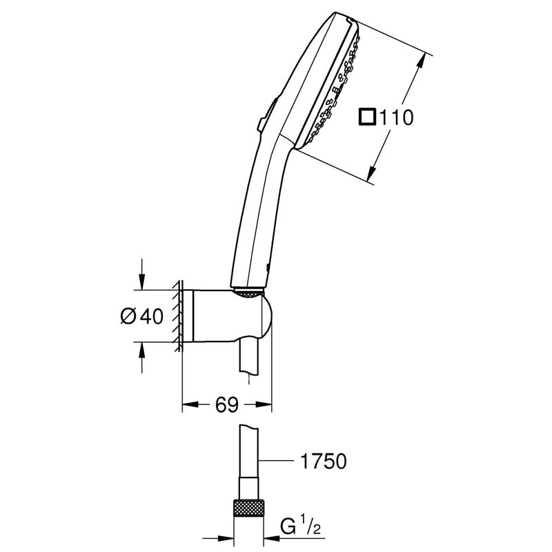 Casa si Gradina - Sanitare - Cazi si cabine de dus - Coloane si seturi de dus - Para de dus Grohe 26176001, 110 mm, 1.75 m, 221 mm, 3 functii, 1/2 racord, sistem anticalcar, universal, Crom - Infinity.ro