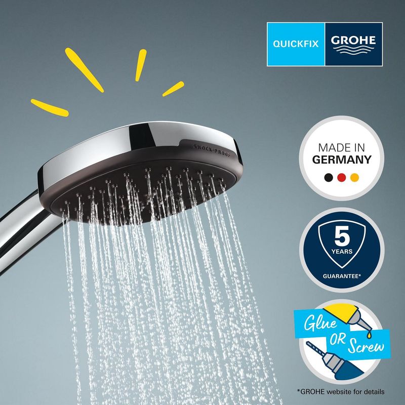 Casa si Gradina - Sanitare - Cazi si cabine de dus - Coloane si seturi de dus - Para de dus Grohe 26176001, 110 mm, 1.75 m, 221 mm, 3 functii, 1/2 racord, sistem anticalcar, universal, Crom - Infinity.ro