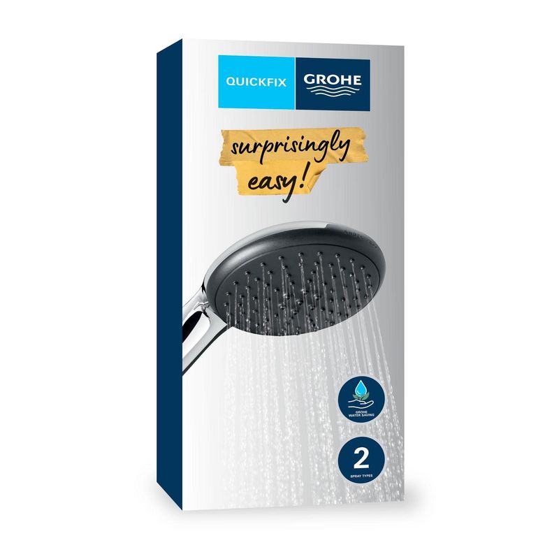Casa si Gradina - Sanitare - Cazi si cabine de dus - Coloane si seturi de dus - Para de dus Grohe 27946001, 110 mm, 221 mm, 2 functii, 1/2 racord, sistem anticalcar, universal, Crom - Infinity.ro