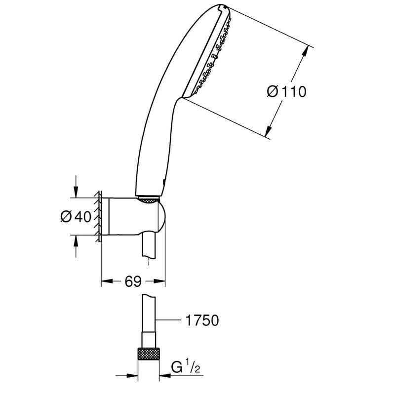 Casa si Gradina - Sanitare - Cazi si cabine de dus - Coloane si seturi de dus - Para de dus Grohe 27944001, 110 mm, 1.75 m, 211 mm, 1 functii, 1/2 racord, sistem anticalcar, universal, Crom - Infinity.ro